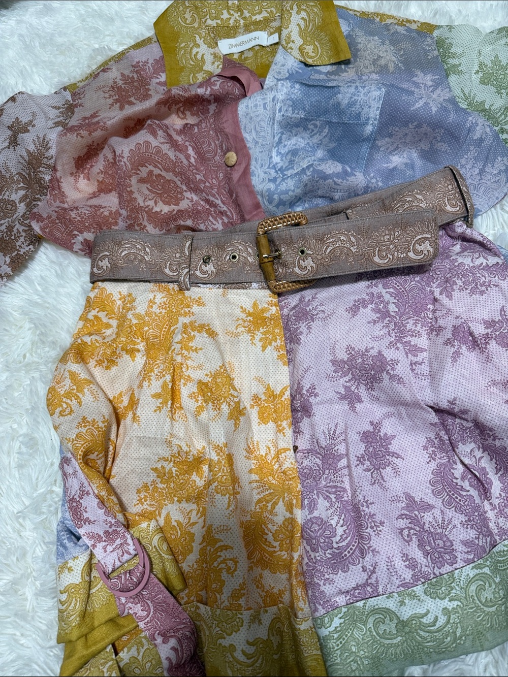 Zimmermann Multicolor Toile Print Shirt and Short Set with Bamboo Buckle - Picture 7 of 8